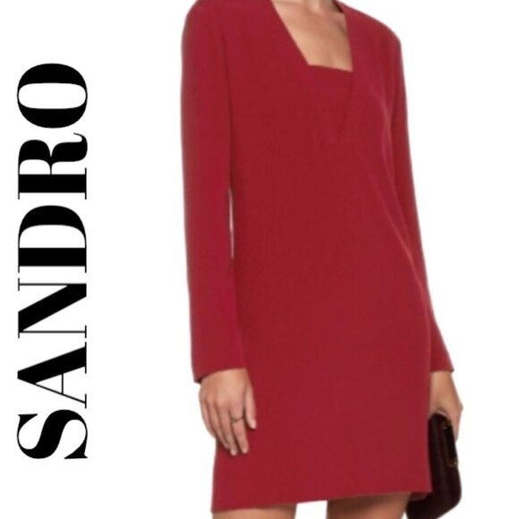 SANDRO PARIS Leila Bordeaux Long Sleeve Mini Sheath Dress, Size 1 (Small) - Picture 1 of 9